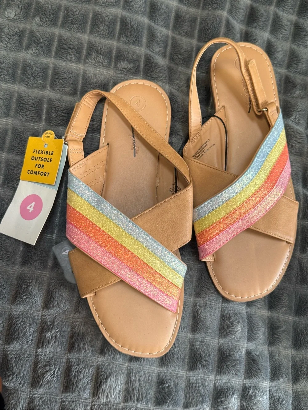 ❤️ Cat & Jack 4 Girls Rainbow Glitter Shoes Gladiator Sandals Straps B6